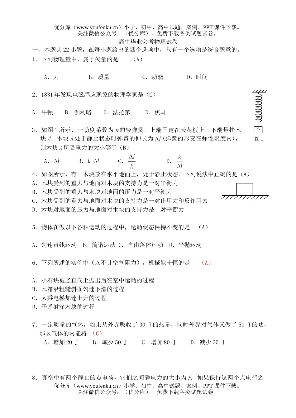 高中二年级物理毕业会考5试卷_第1页