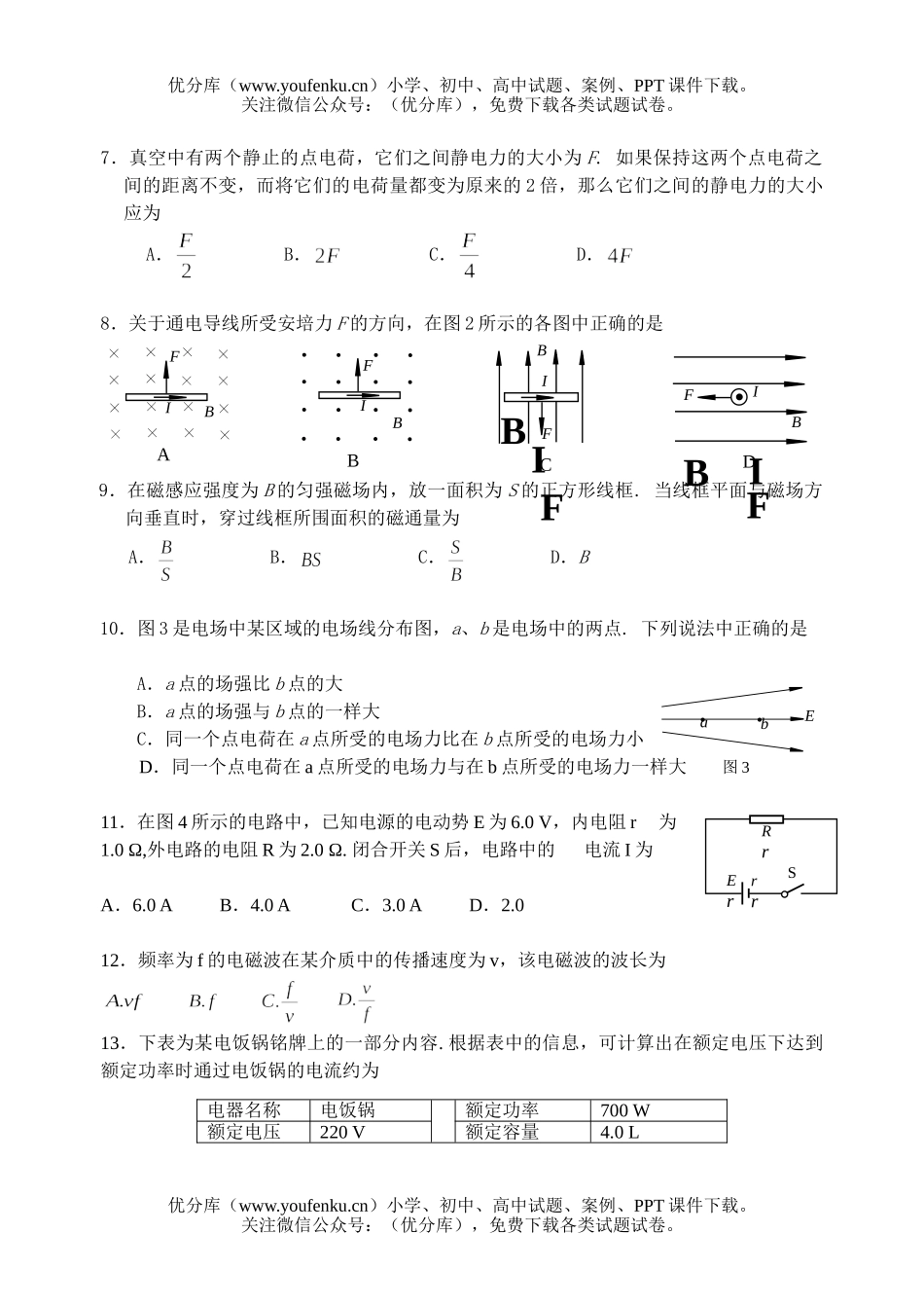 高中二年级物理毕业会考4试卷_第2页