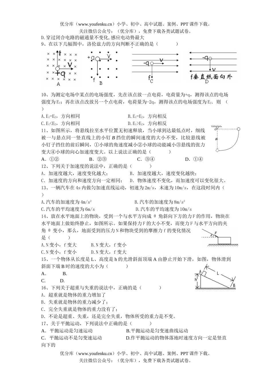 高中二年级物理学业水平测试模拟试卷_第2页