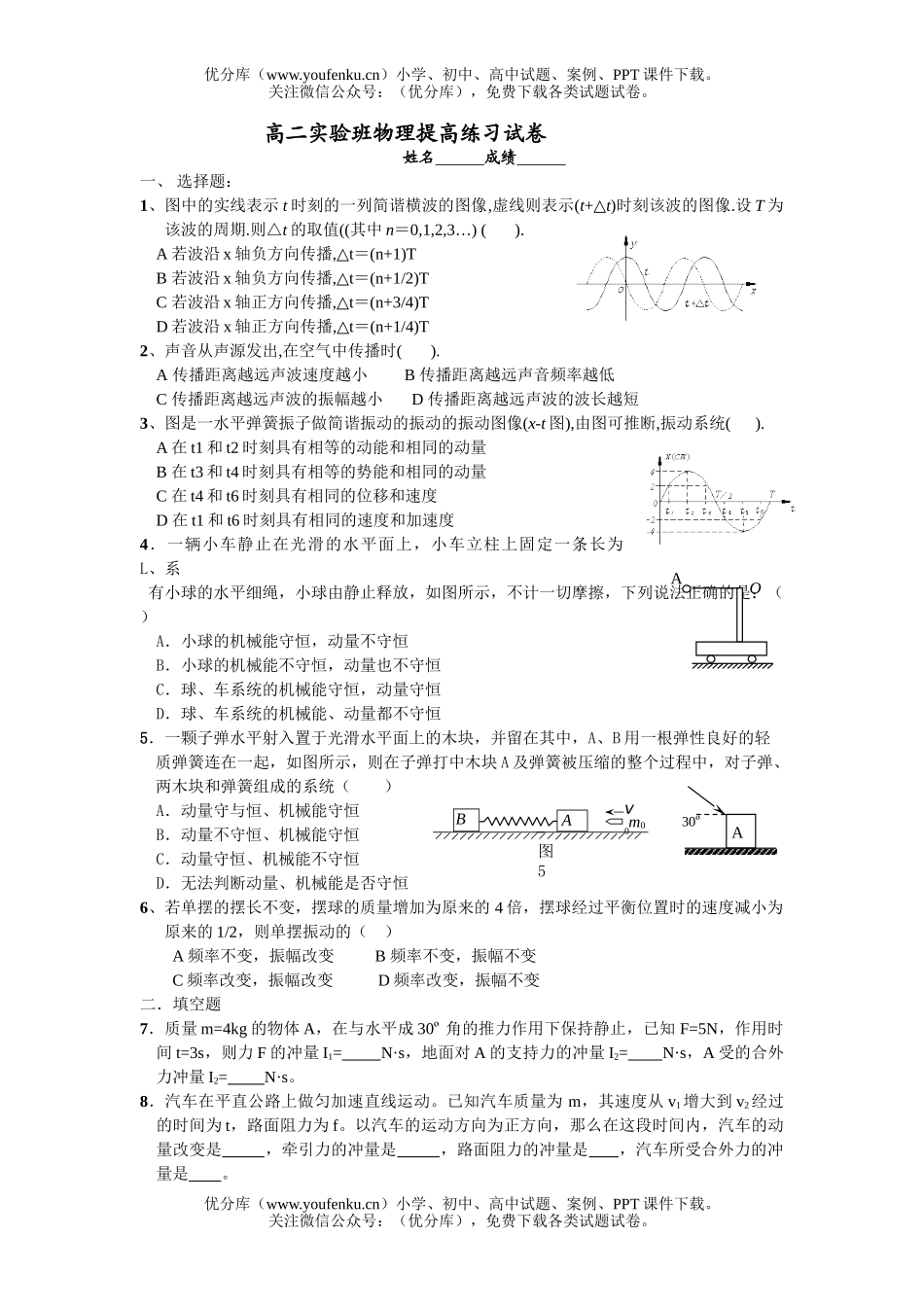 高中二年级物理实验班提高练习试卷_第1页