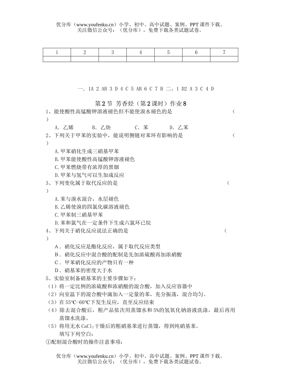 高中二年级化学芳香烃作业题试卷_第1页