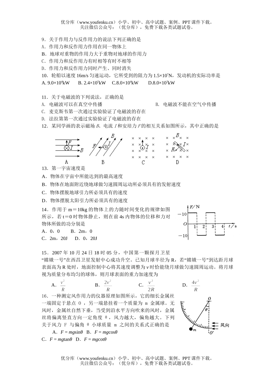 高中二年级物理学业水平测试模拟试卷_第2页
