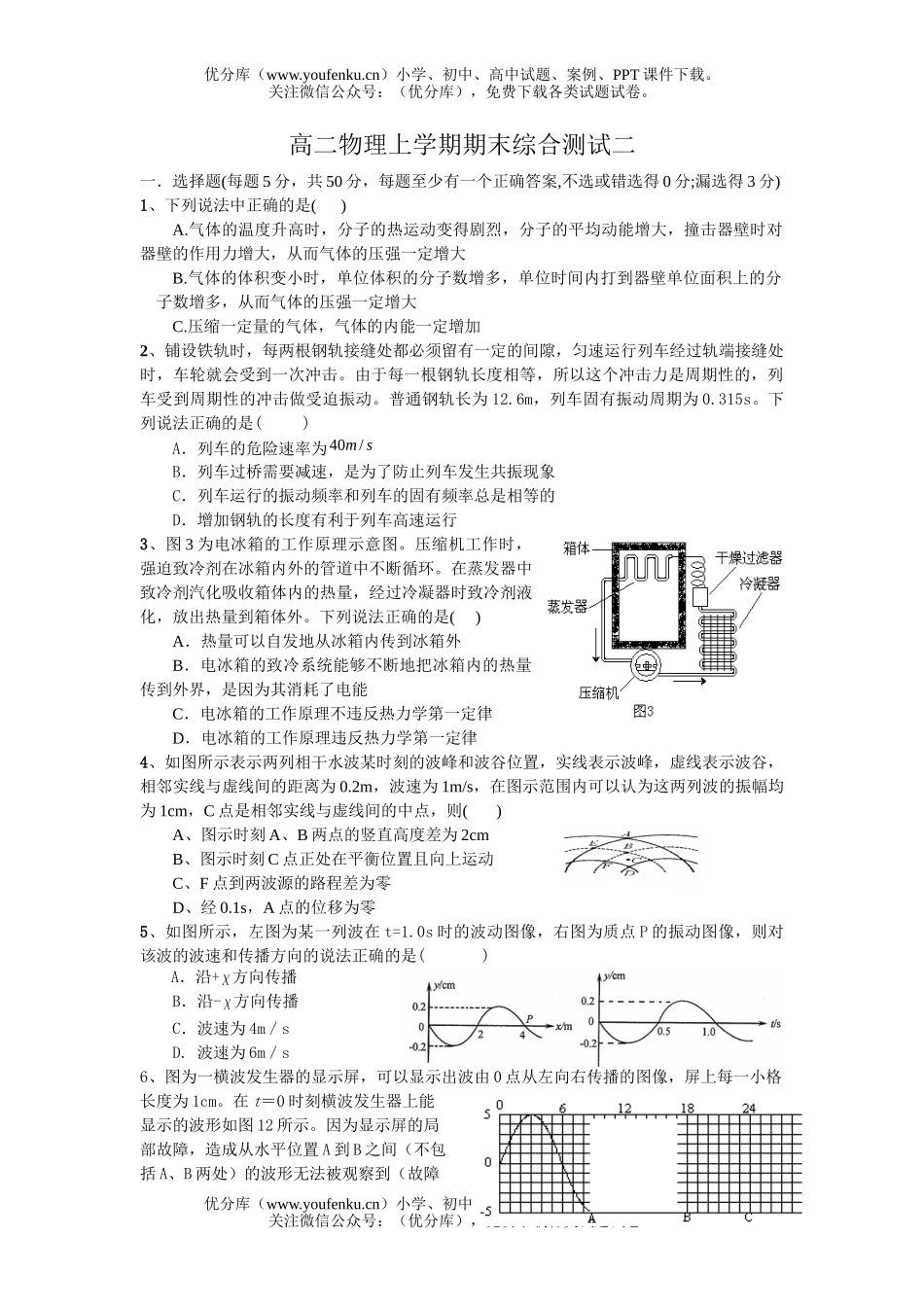 高中二年级物理上学期期末综合测试二试卷_第1页