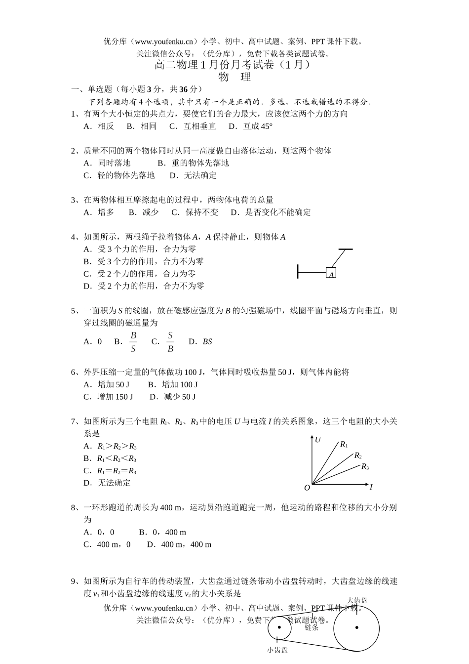 高中二年级物理1月份月考试卷_第1页