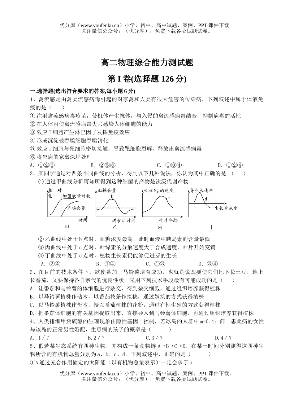 高中二年级物理综合能力测试卷_第1页