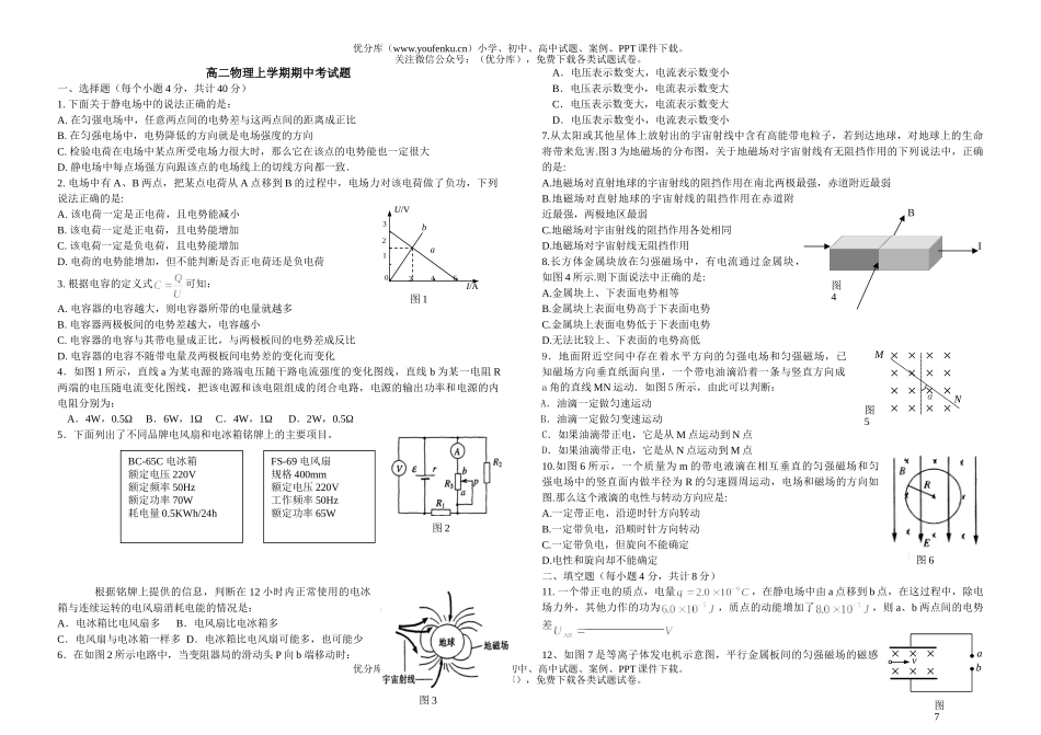 高中二年级物理上学期期中考试卷_第1页