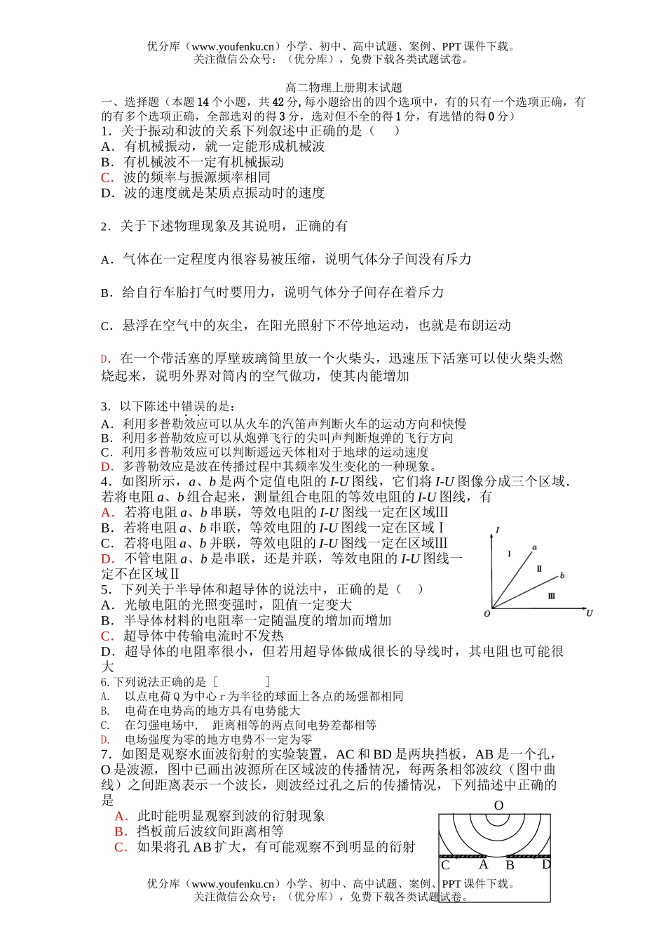 高中二年级物理上册期末试卷_第1页
