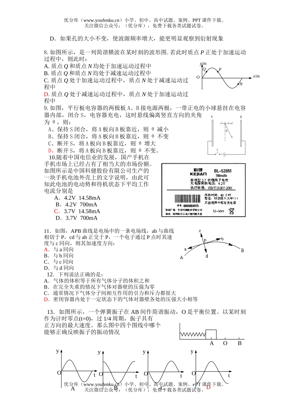 高中二年级物理上册期末试卷_第2页