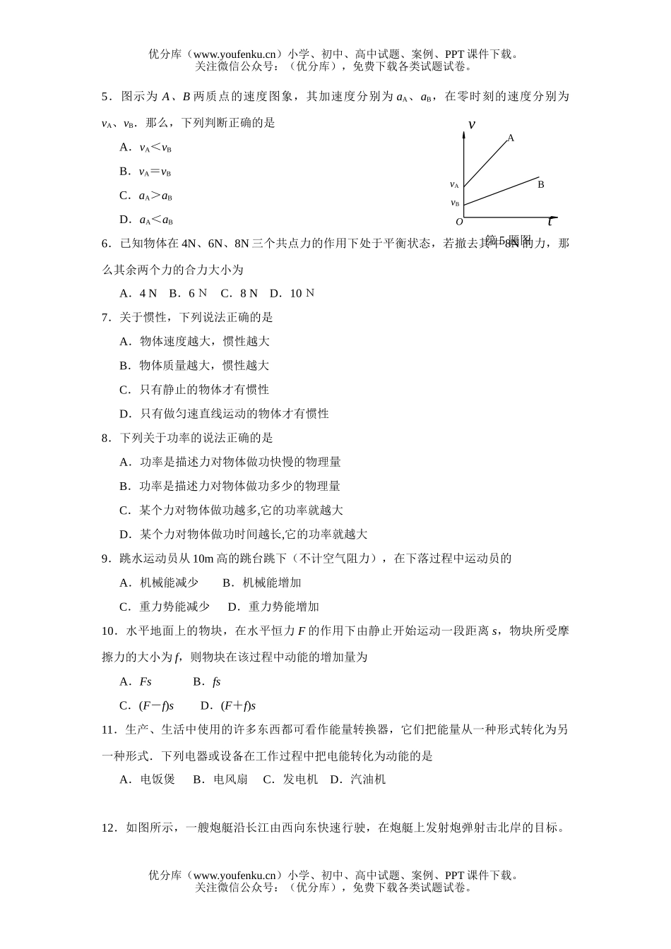 高中二年级物理高考学业水平调研测试卷_第2页
