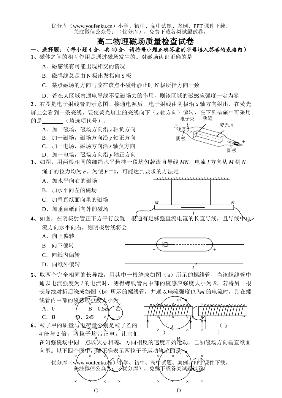 高中二年级物理级磁场质量检查1试卷_第1页