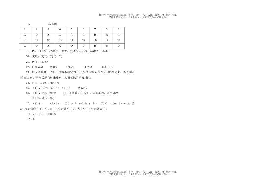 高中二年级化学级平衡单元检测题1试卷_第2页