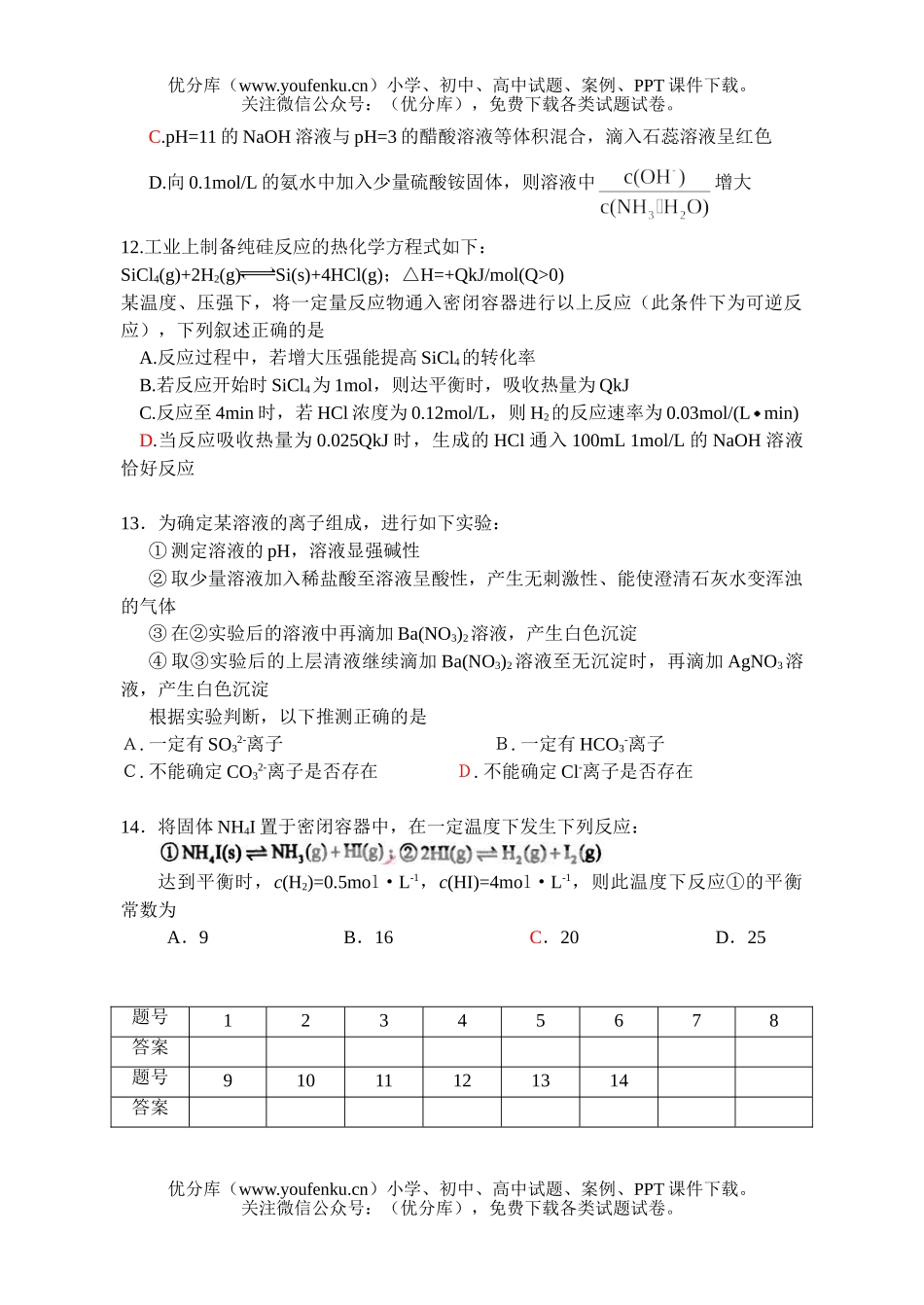高中二年级化学下学期期末模拟试卷_第3页