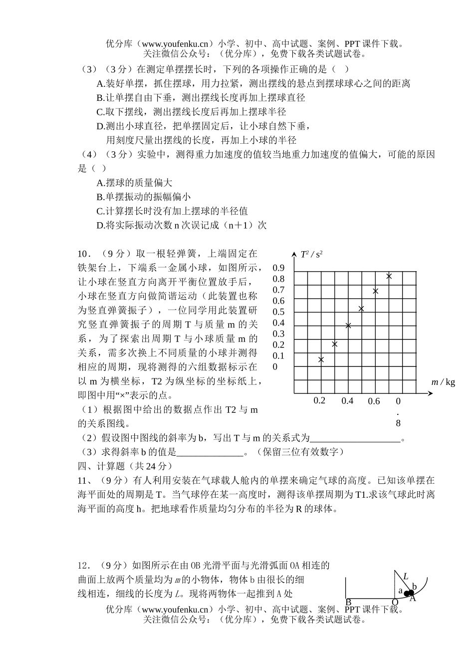 高中二年级物理机械振动复习测试一试卷_第2页