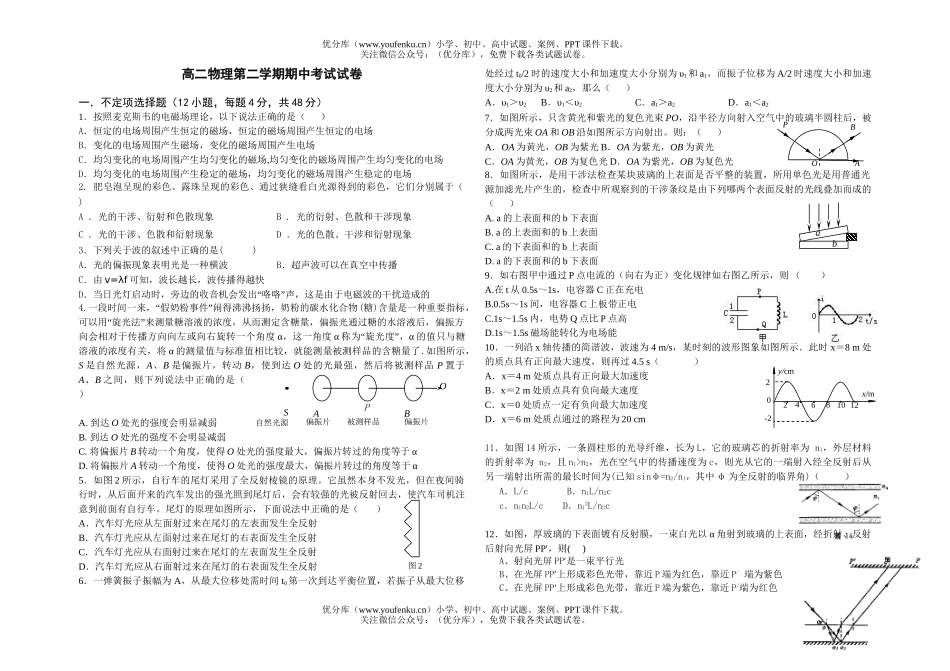 高中二年级物理第二学期期中考试卷_第1页