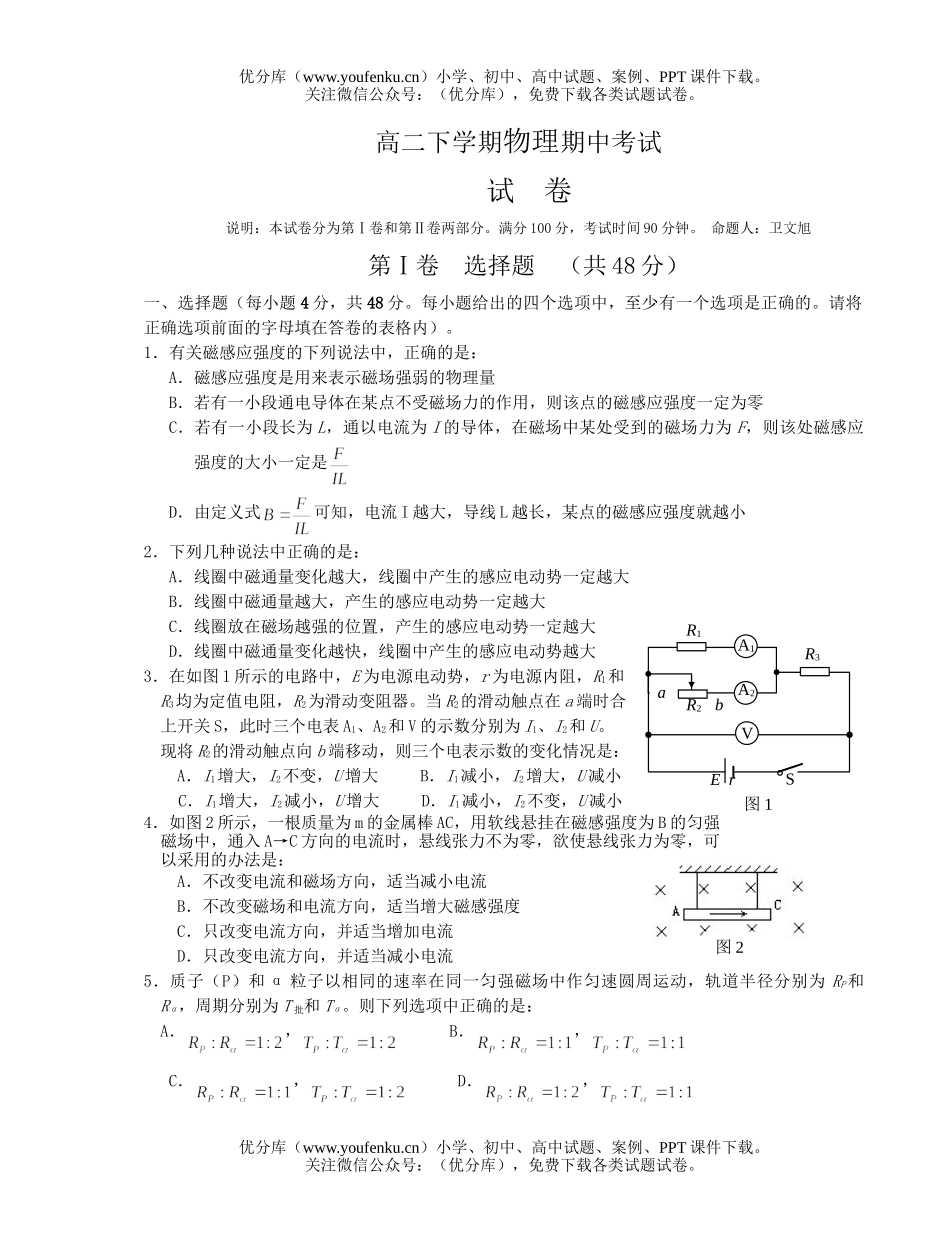 高中二年级物理下学期期中考试卷_第1页