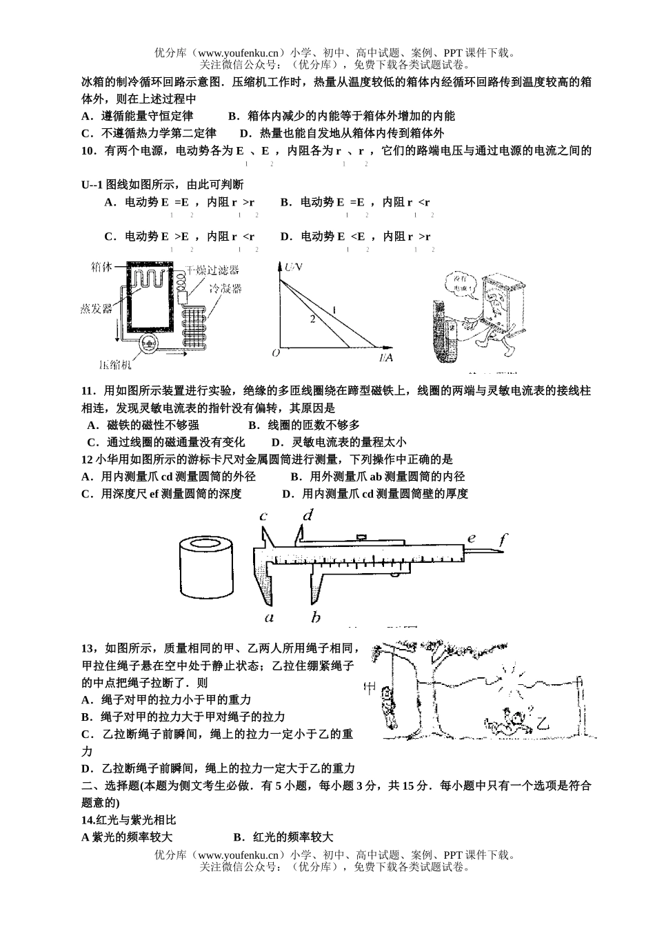 高中二年级物理毕业会考1试卷_第2页