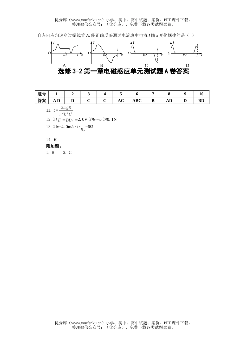 高中二年级物理电磁感应单元测1试卷_第3页