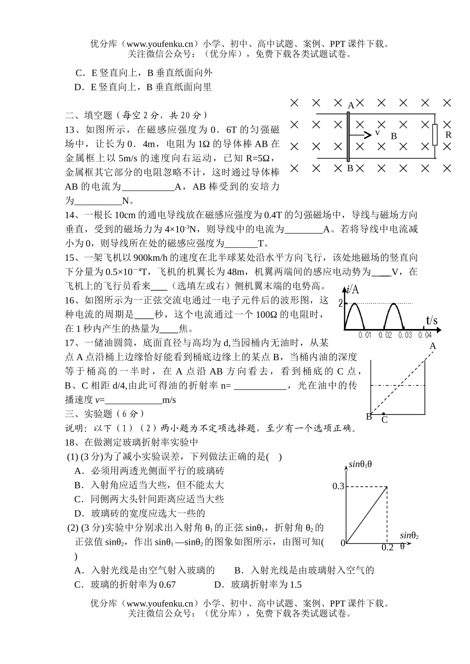 高中二年级物理下学期六校联合期末考试卷_第3页