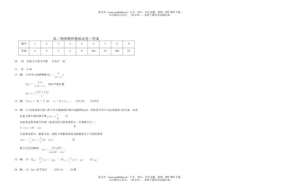 高中二年级物理下学期期终模拟3试卷_第3页