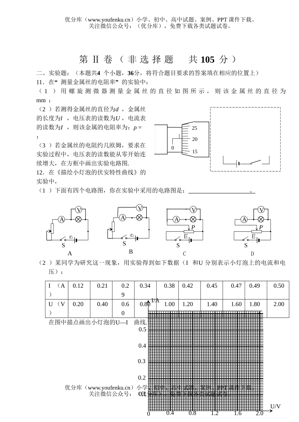 高中二年级物理高第一学期期中考试卷_第2页