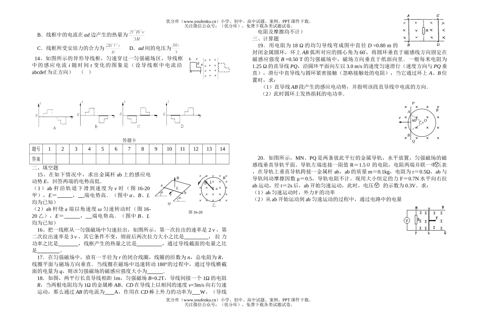 高中二年级物理电磁感应单元测试卷_第2页