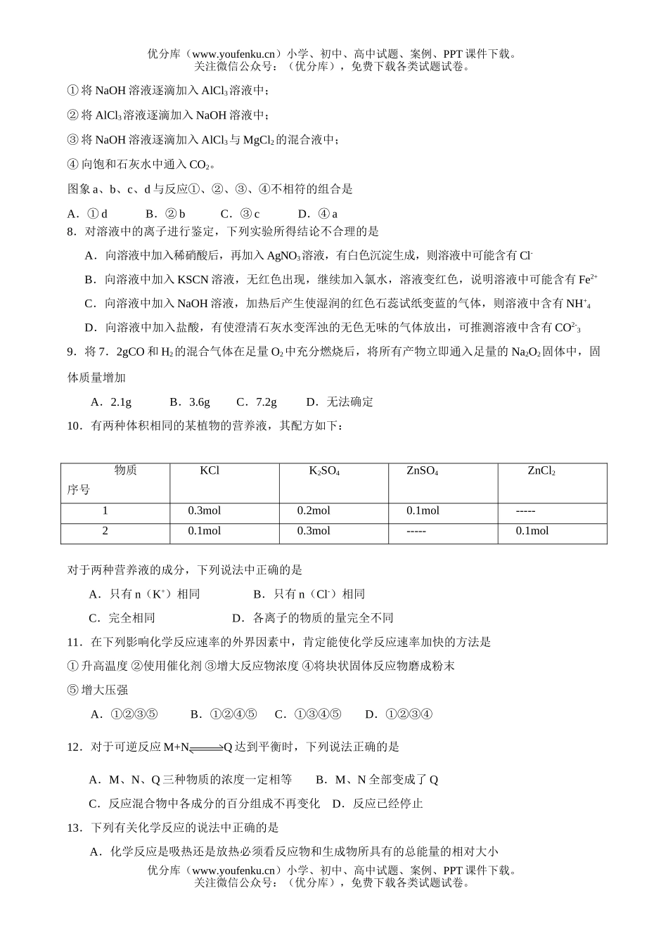 高中二年级化学学业水平考试模拟题试卷_第2页