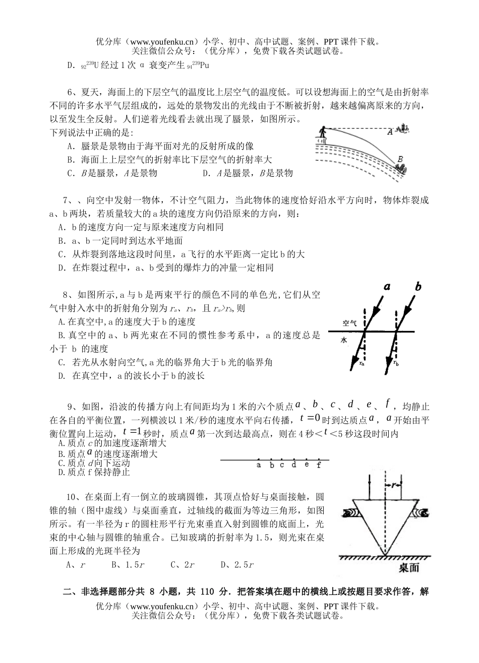 高中二年级物理第二学期实验班期末检测试卷_第2页