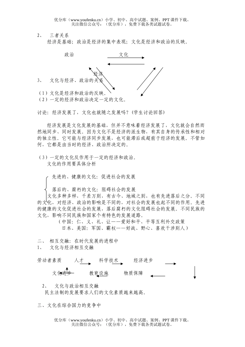 高中二年级政治上学期第一框题体味文化教案、练习试卷_第3页