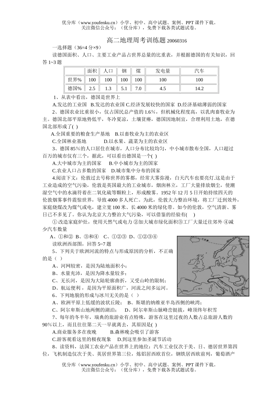 高中二年级地理下学期周考训练题试卷_第1页