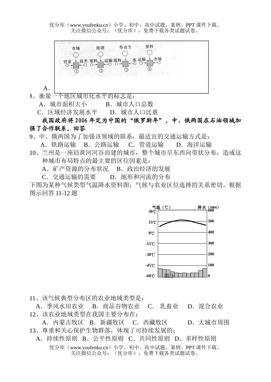 高中二年级地理上学期练习试卷_第1页