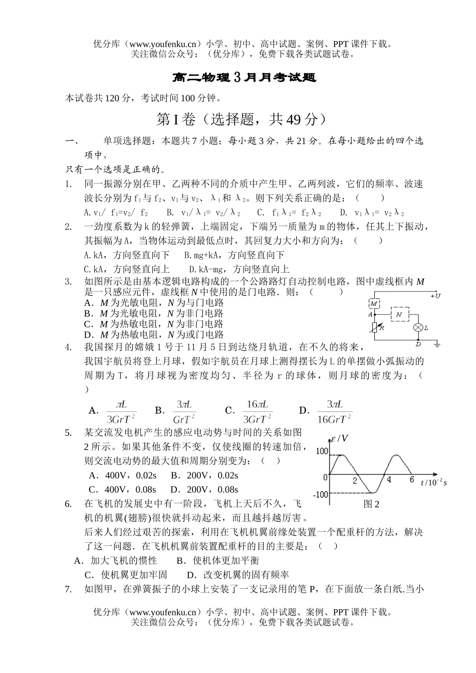 高中二年级物理3月月考2试卷_第1页
