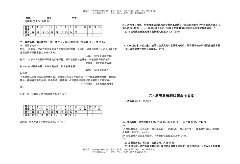 高中二年级历史上册X科考查试卷_第2页