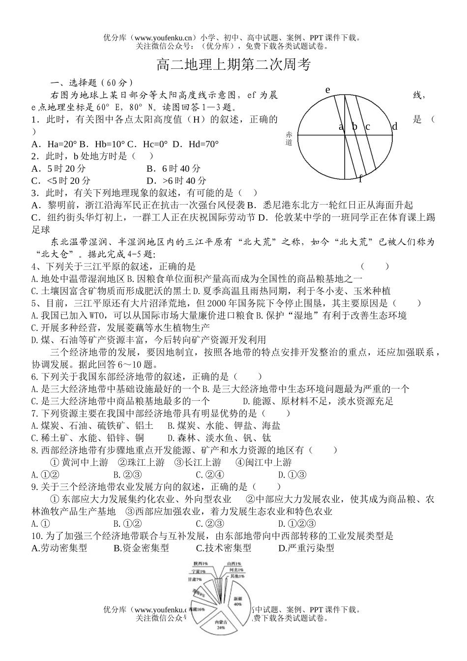 高中二年级地理上期第二次周考试卷_第1页