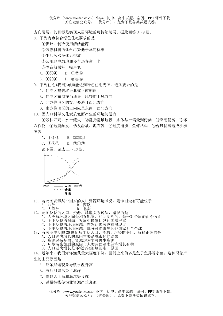 高中二年级地理环境与环境问题单元测试卷_第2页