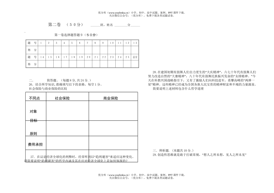 高中二年级政治高下学期期中会考练兵考试(卷)试卷_第3页