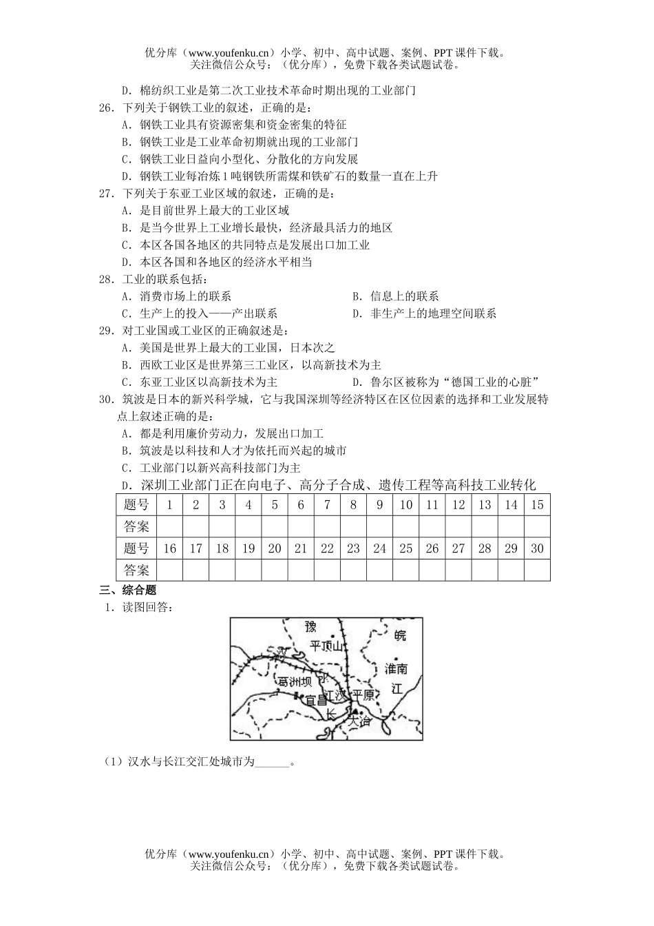 高中二年级地理人类的生产活动与环境单元测试卷_第3页