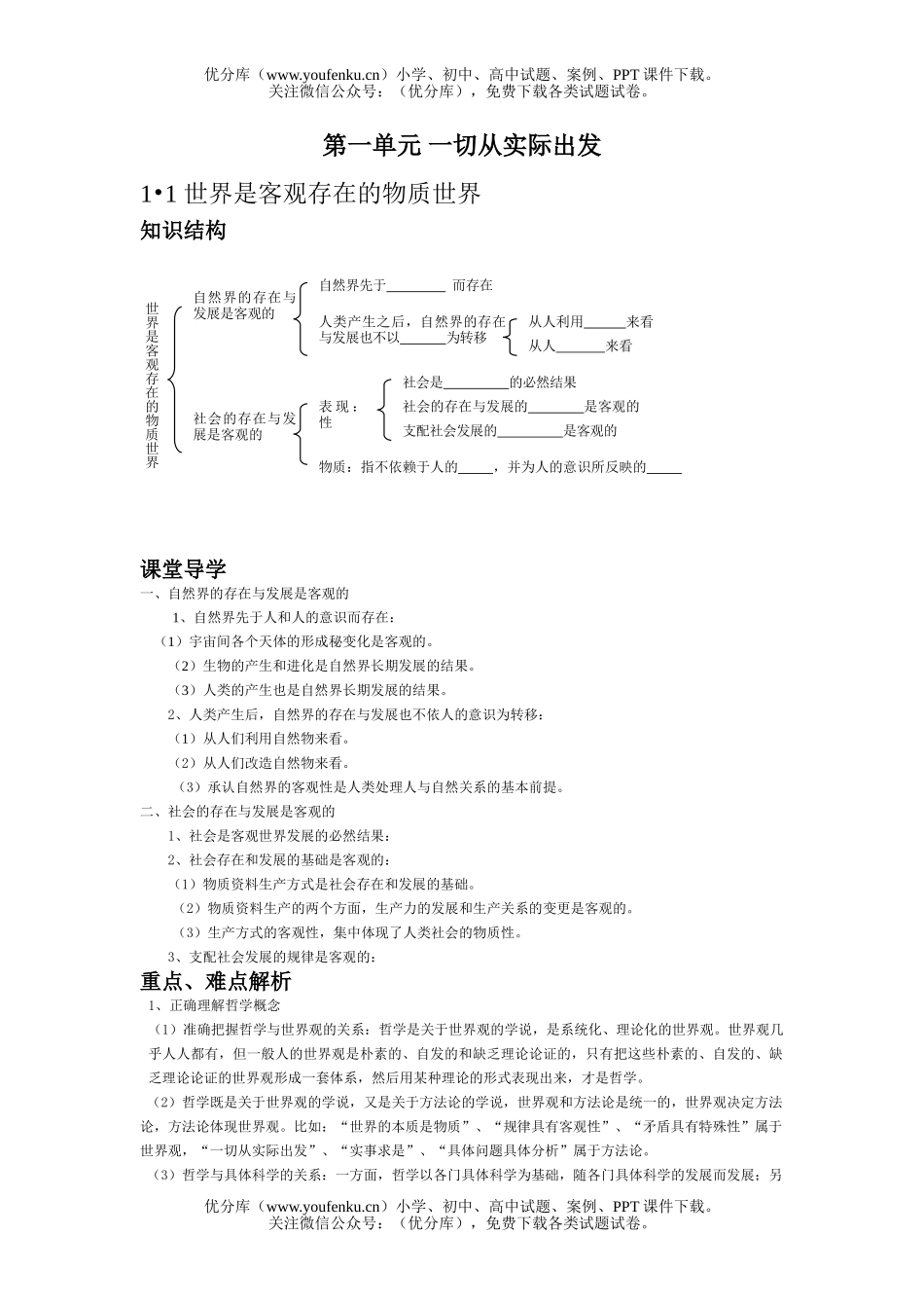 高中二年级政治一切从实际出发试卷_第1页