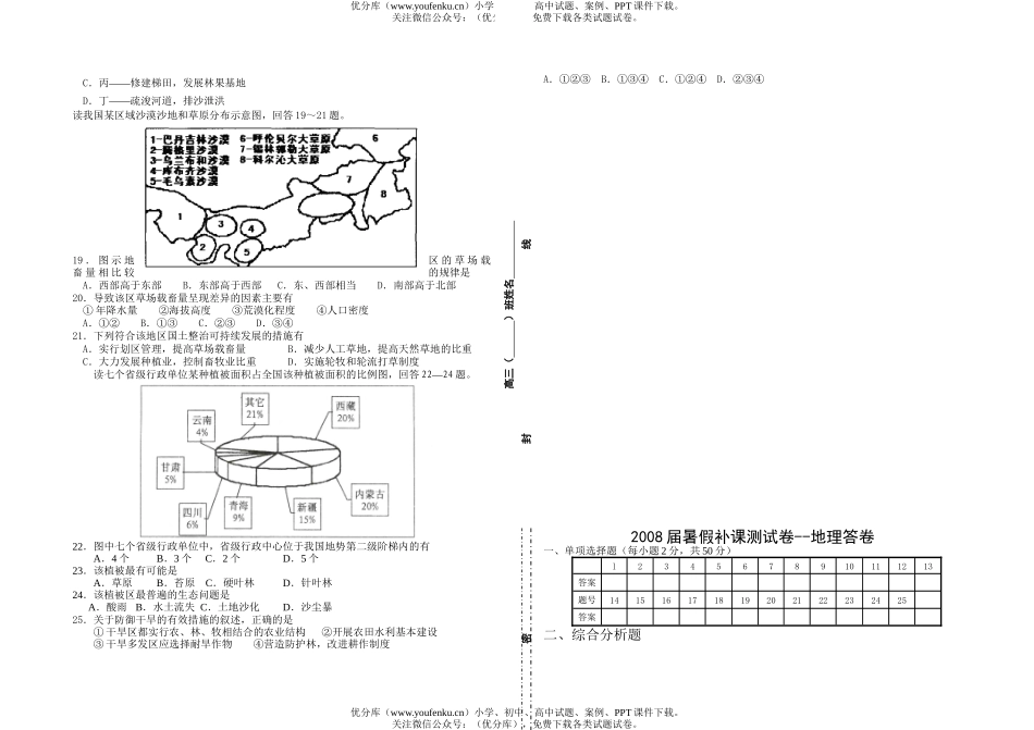 高中二年级地理08届暑假补课测试卷_第2页