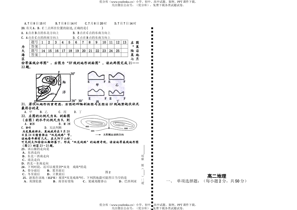 高中二年级地理第一学期二考试卷_第2页