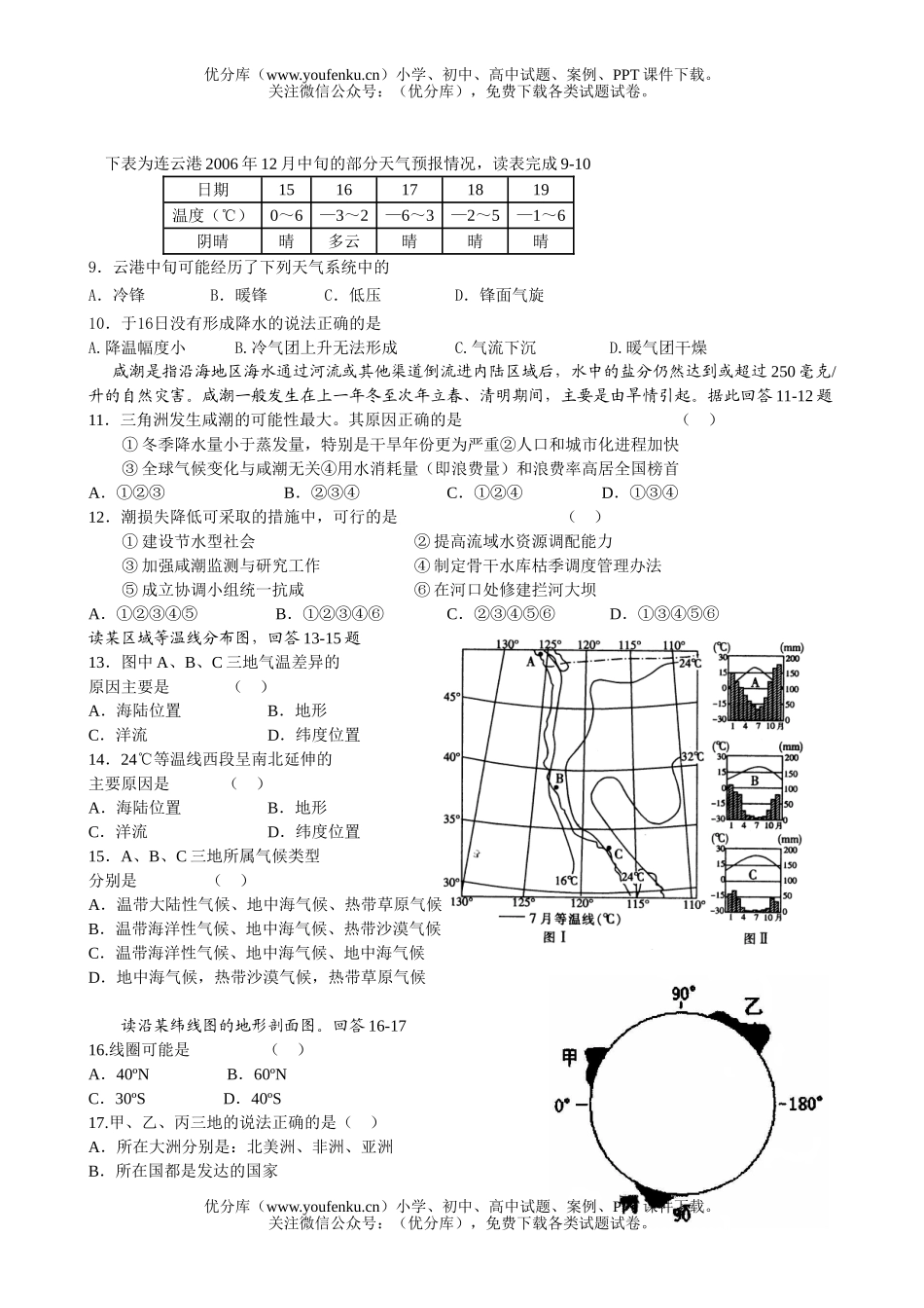 高中二年级地理下期月考试卷_第2页