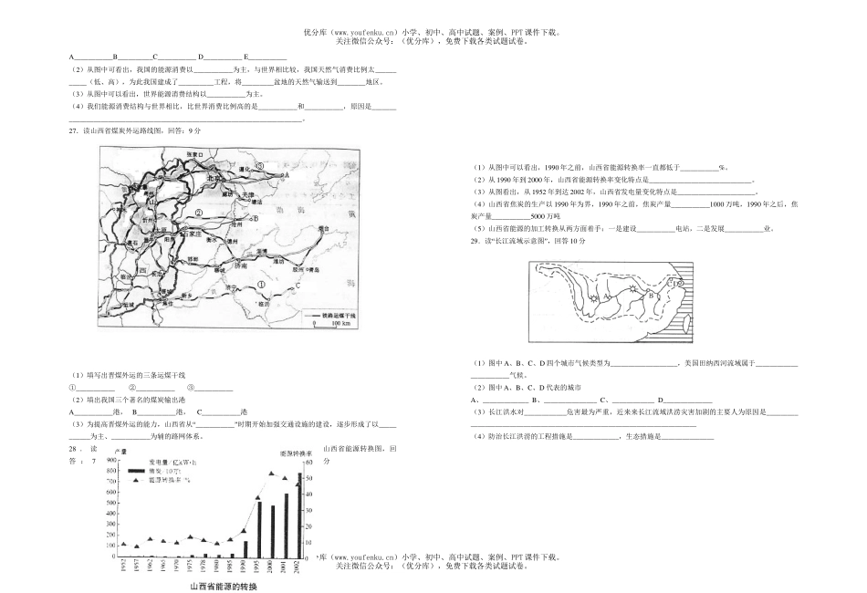 高中二年级地理(必修3)第三单元测试卷_第3页