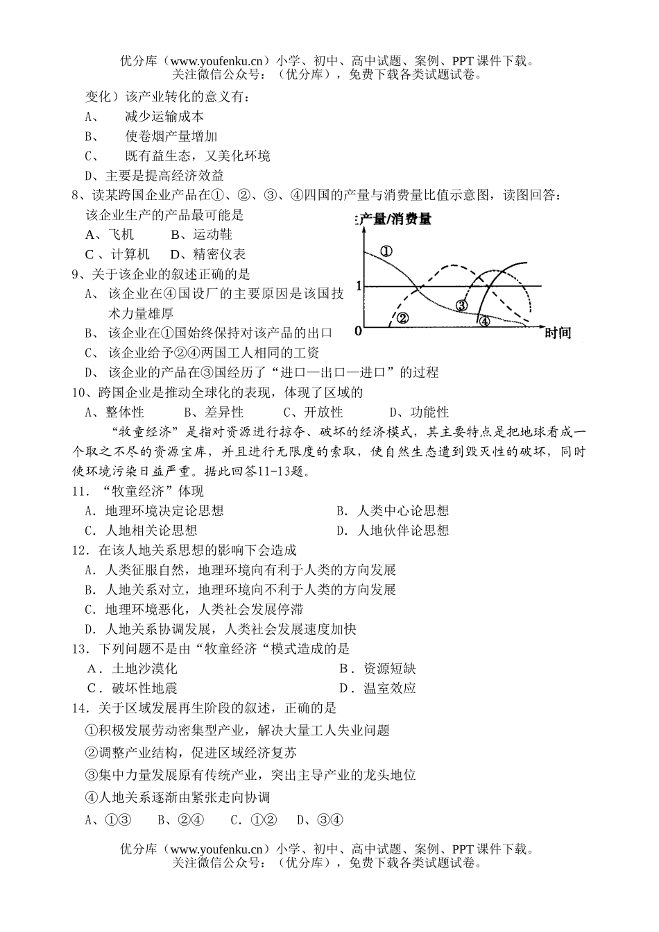高中二年级地理(必修三)期中试卷_第2页