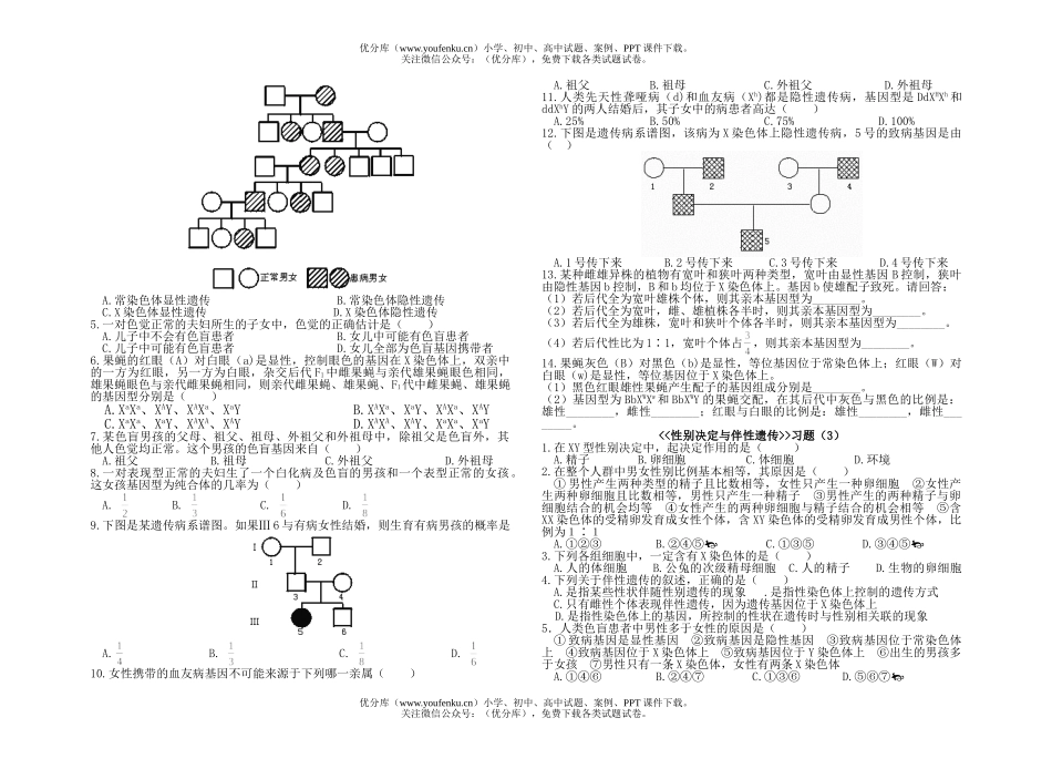 高中二年级生物性别决定与伴性遗传试卷_第2页