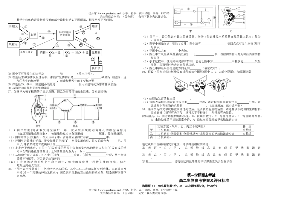 高中二年级生物第一学期期末考试卷_第2页