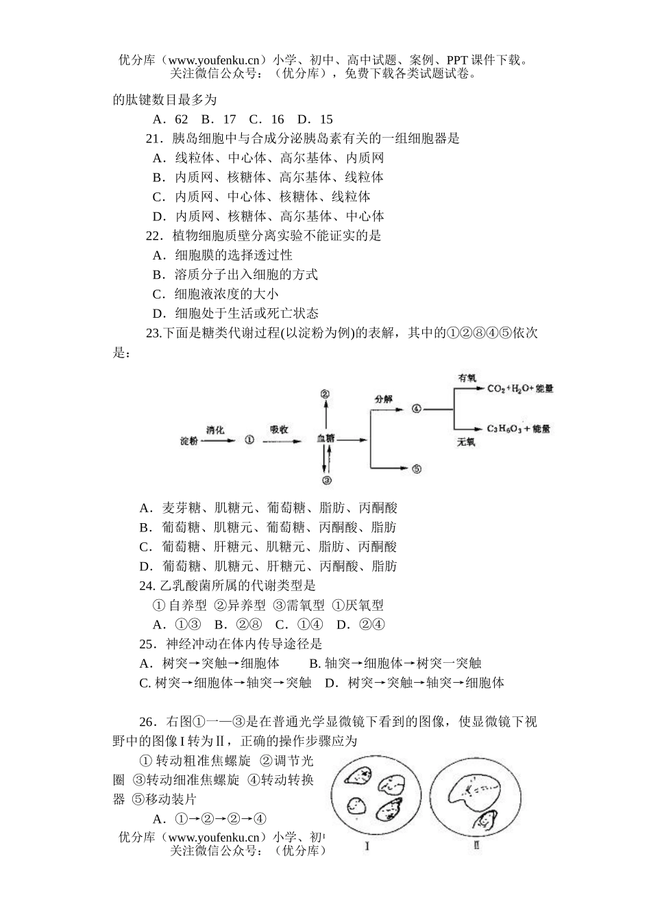高中二年级生物第一学期期末调查测试卷_第3页