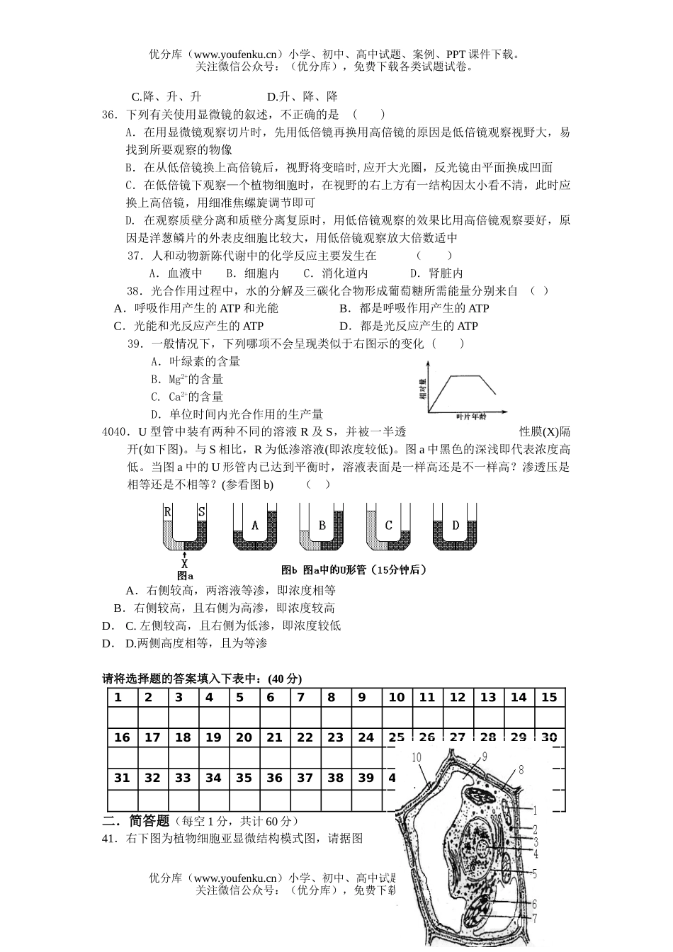 高中二年级生物第一学期期中考试卷_第3页