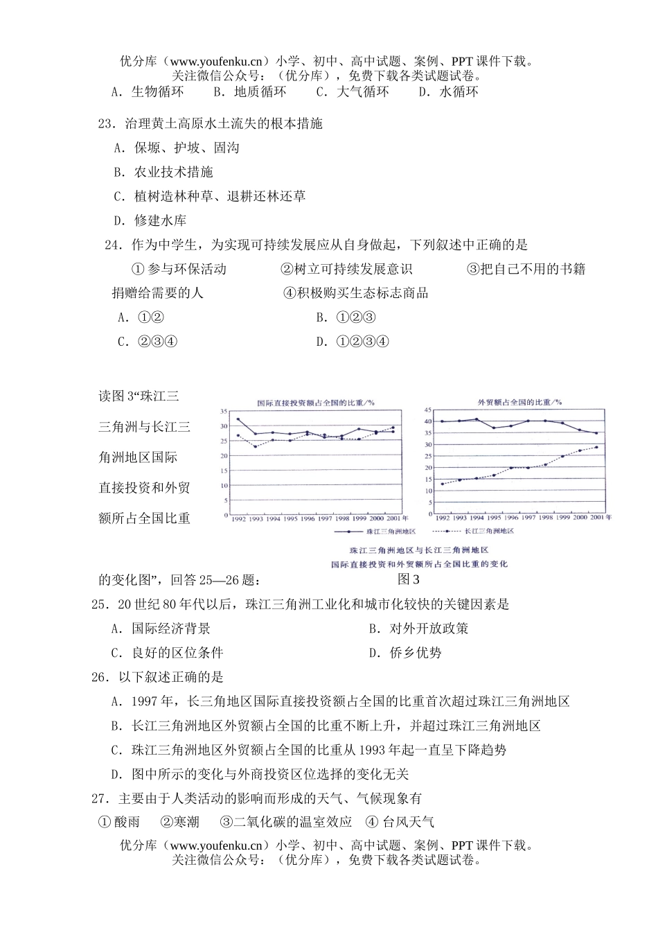 高中二年级地理学业水平测试模拟试卷_第3页