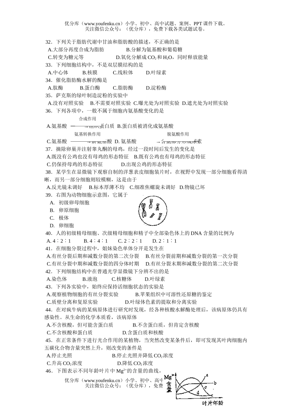 高中二年级生物第一学期期末质检复习题试卷_第3页