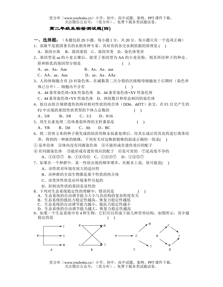 高中二年级生物高检测(四)试卷_第1页