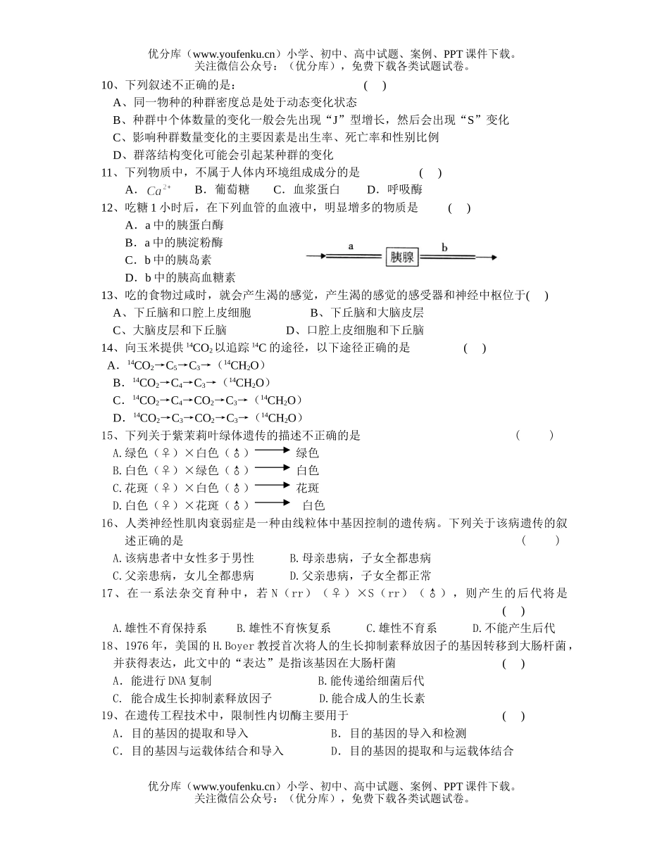 高中二年级生物高检测(四)试卷_第2页